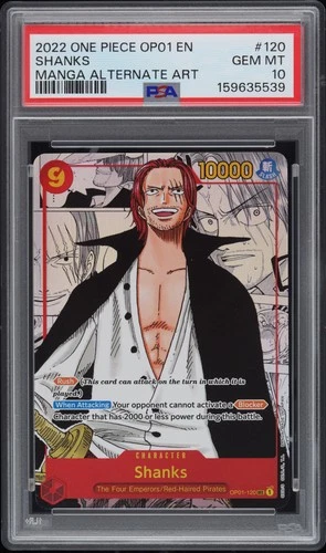 2022 ONE PIECE OP01-ROMANCE DAWN MANGA ALTERNATE ART #120 SHANKS PSA 10