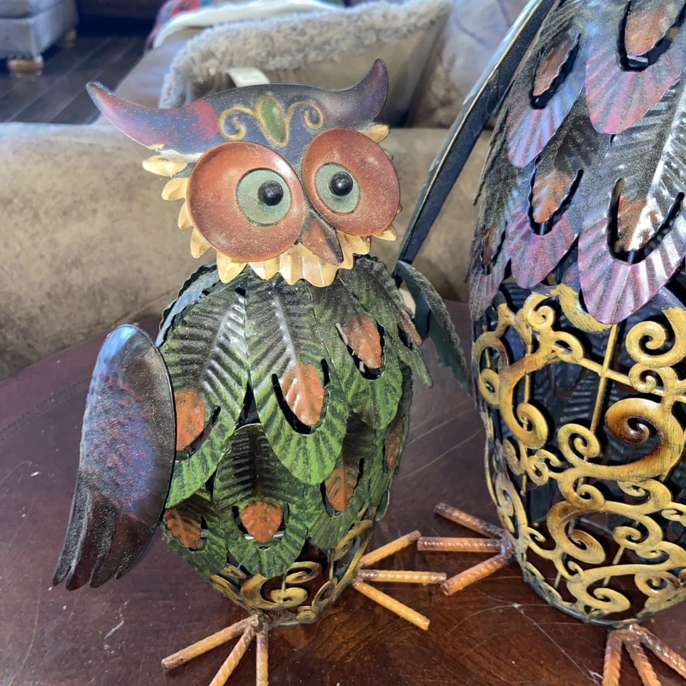 "Escultura de búho de metal recortada doble búho arte de jardín interior/exterior - 15"" de alto" Foto 4 de 4