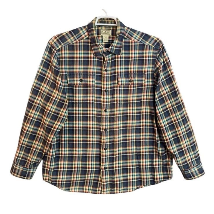 LL Bean Plaid Flannel Shirt Men's L REG Long Sleeve Cotton Button Up Pockets