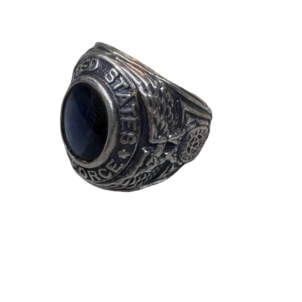 Vtg United States Air Force Sterling Silver Ring Class Style Blue ...