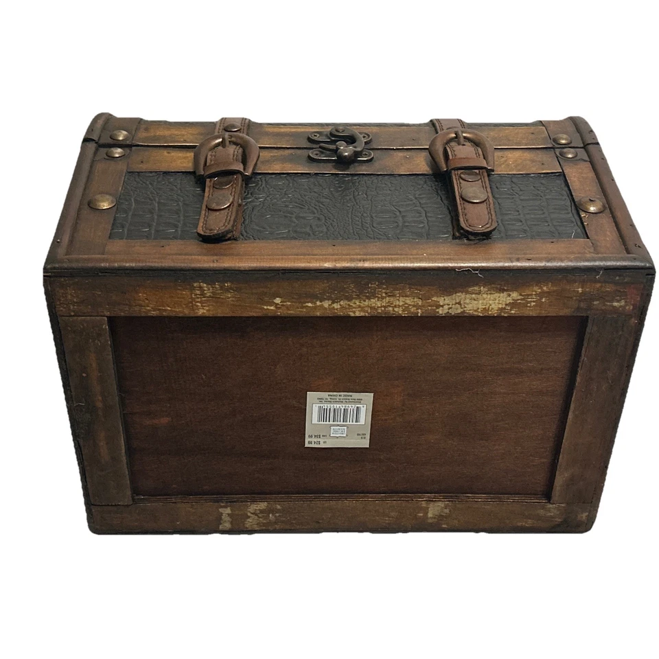 Cofre de almacenamiento decorativo de madera y cuero Fauv 8 1/2" H, 12 1/2" W, 8" D Foto 4 de 4