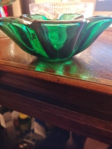 VINTAGE HANDMADE CRYSTAL GLASS SMOKED COLOR CANDY BOWL 
