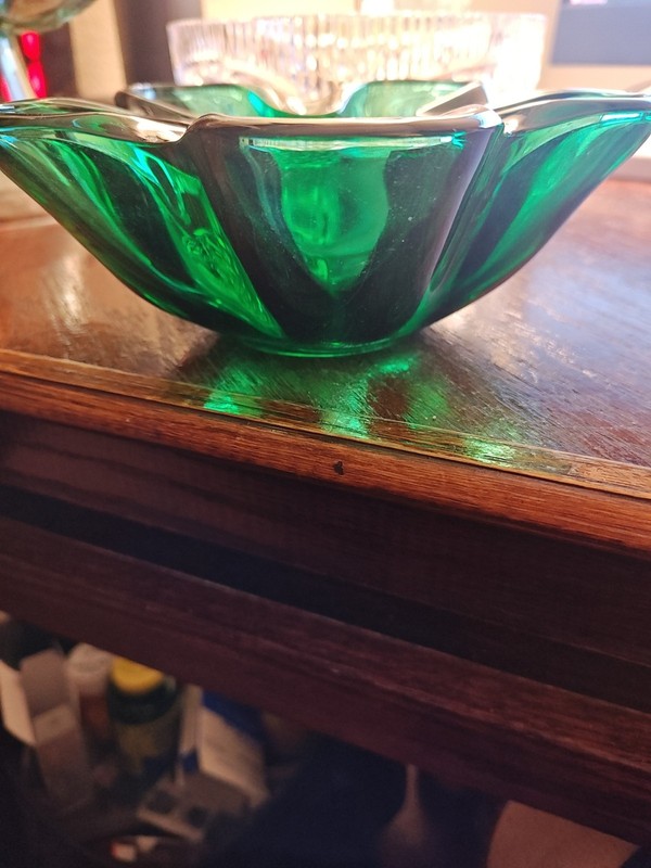 VINTAGE HANDMADE CRYSTAL GLASS SMOKED COLOR CANDY BOWL 