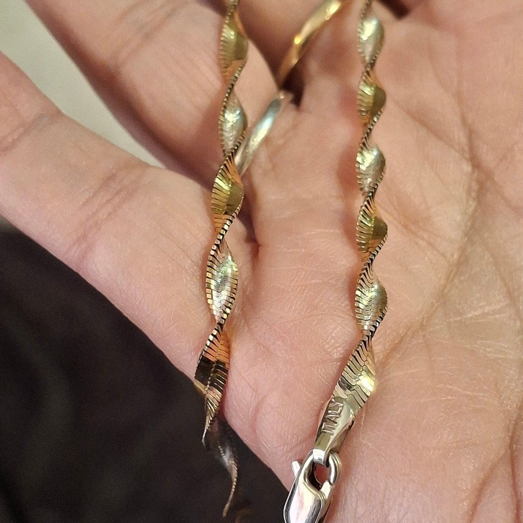 Solid Sterling Silver & Gold Twisted Herringbone … - image 9