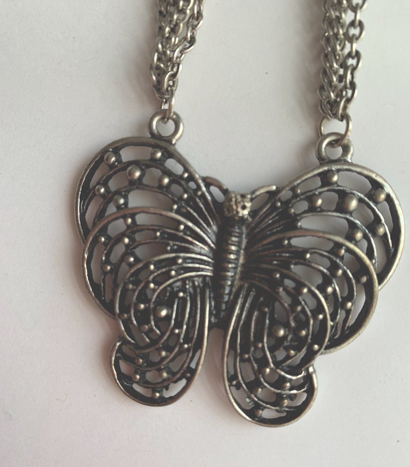 Silver Chains Necklace 30” Butterfly Retro BoHo G… - image 5