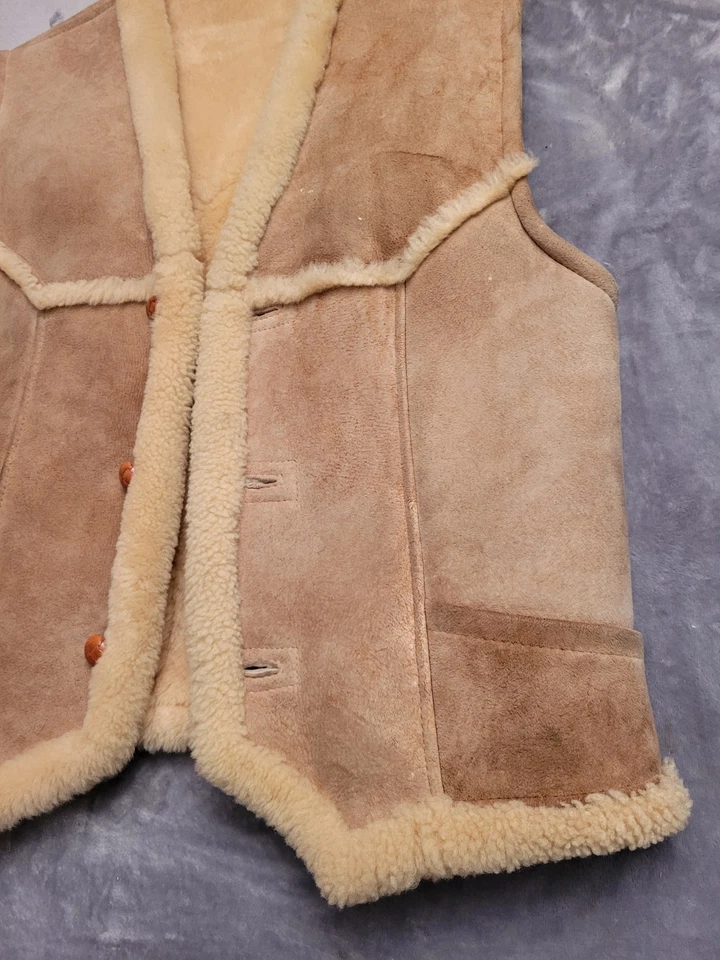 Vintage Ardney Western Vest Men Medium 44 Genuine Leather Lamb Shearling USA - Image 2 of 4