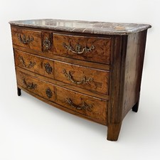 ANTIQUE FRENCH LOUIS XIV MARBLE-TOP BURLED WOOD COMMODE CHEST OF DRAWERS 19th C