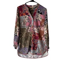 Soft Surroundings Patchwork Floral Paisley Long Sleeve Tunic Top Women's Size S