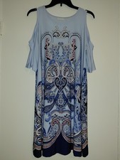 Ladies New York And Co. Stretch Medium Dress Blue Floral Pattern EUC