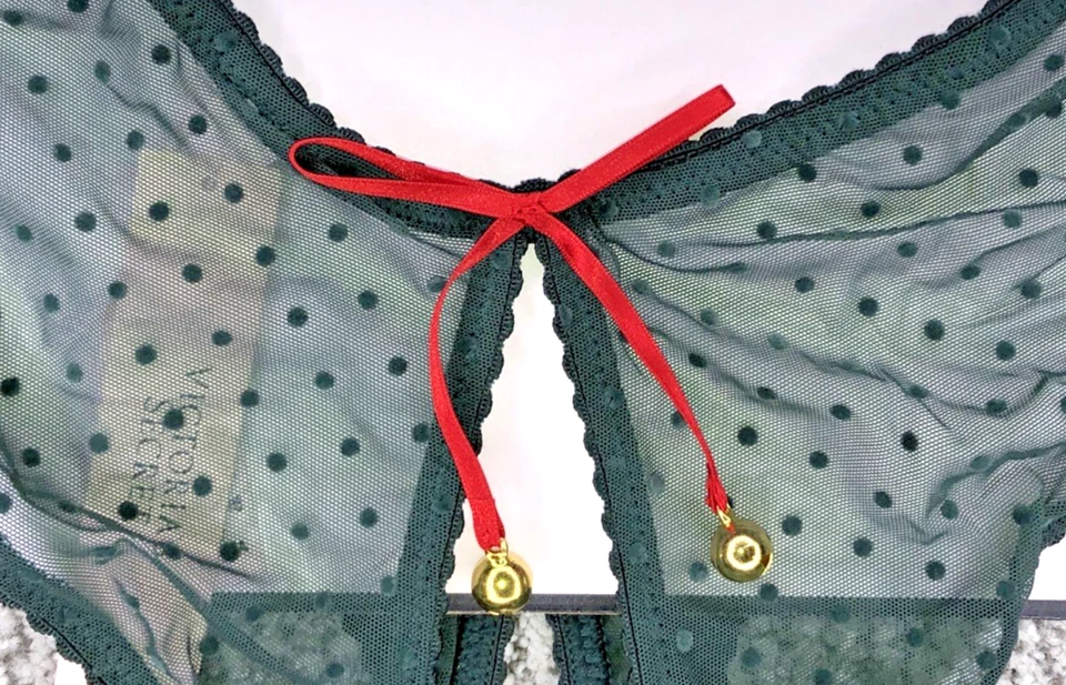 Victoria's Secret Muy Sexy Nuevo Con Etiquetas Grande Verde Jingle Bell Entrepierna Descarada Panty Foto 3 de 4