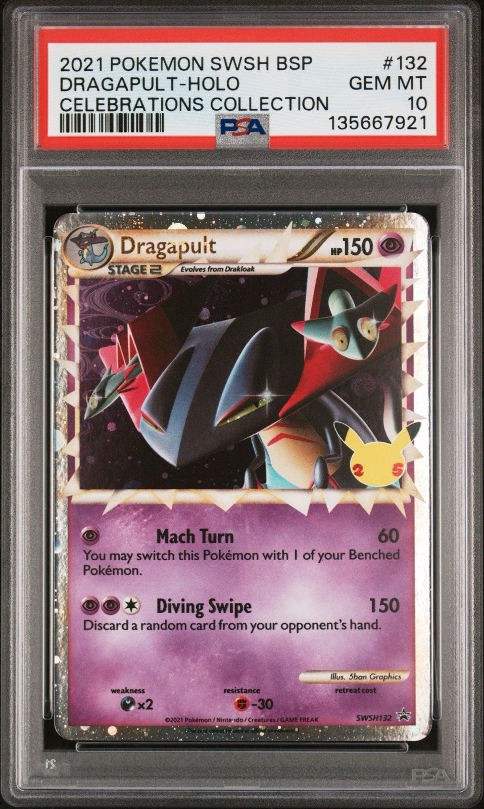 Dragapult Holo SWSH132 Pokemon Celebrations Black Star Promo PSA 10 GEM MT