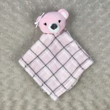 HB Hudson Baby Pink Plaid Teddy Bear Lovey Security Blanket White Gray Bow Toy