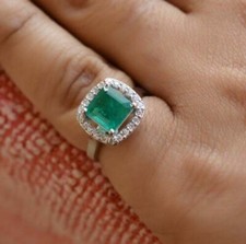 Diamond  Emerald Gemstone Ring 925 Sterling Silver May Birthstone Ring Gift