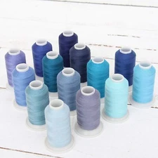 Threadart Polyester All-Purpose Sewing Thread 14 Cone Blue Shades - 600m 50/3