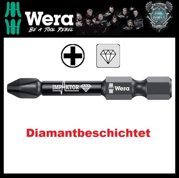 "Wera Impaktor Bit 851/4 Imp Dc PH2 LäNge 50 Mm Diamantbe. 1/4\" E6,3 Mm M.5Bits"-image