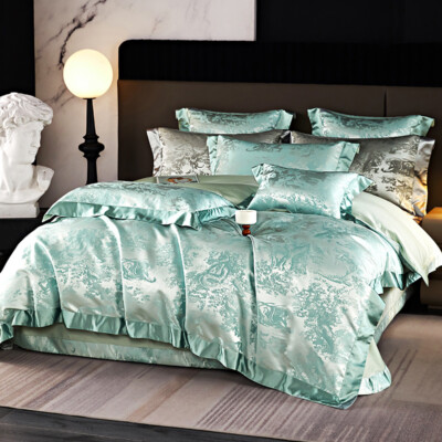 6 Pcs Bedding Set Cotton Jacquard Quilt Cover Flat Sheet Pillowshame Pillowcases