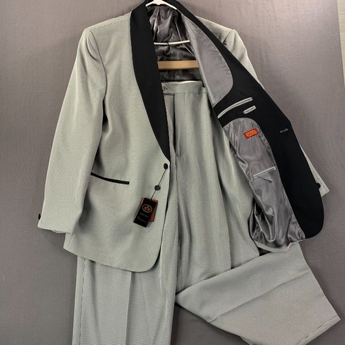 Traje Vitaliano 2 Piezas Para Hombre 56L Blanco Negro Pata de Gallo Super 150s Tela Oxford