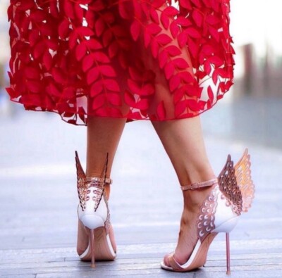 SOPHIA WEBSTER Evangeline Rose Gold & White Angel Wing Heels SZ 39