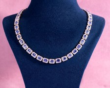 Violetish Blue Tanzanite & Natural Diamond Necklace — 35.55 Ct | 14k Rose Gold
