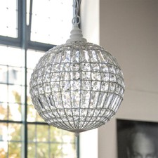 Kugellampe CRISTAL weiß mit Kristallen D34cm Kugelleuchte Hängelampe Kugel