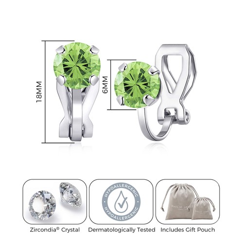 Light Green Crystal Clip On Earrings Created with Zircondia® Crystals - Picture 4 of 6