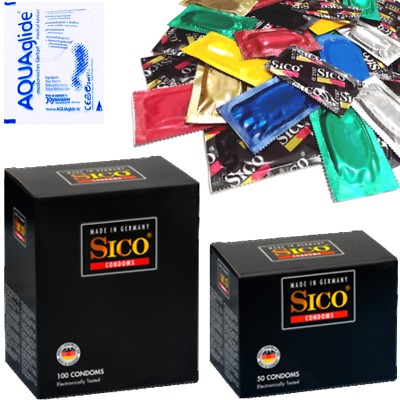 50 / 100 SICO Kondome SENSATION genoppt und gerippt + Aquaglide Gleitgel
