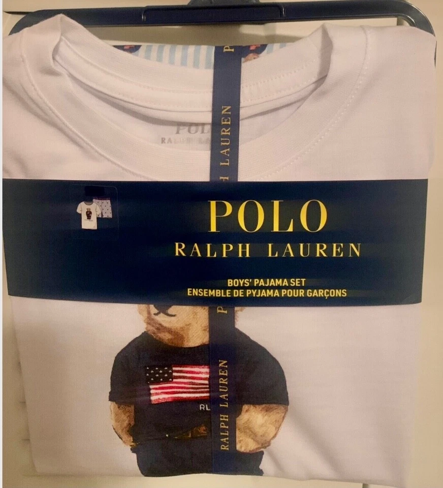 Kids / Boys Ralph Lauren Polo Bear Pajama Set Shorts White Blue Sizes 5, 6 & 7 - Image 3 of 4