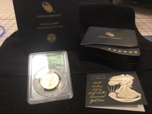 2016-W 1/2 oz Gold Walking Liberty 100th Anniversary PCGS SP70 FS With OGP & COI - Picture 6 of 9