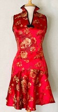 Sleeveless Modern Chinese Cheongsam Qipao Summer Fashion Dress with Gold Flowers