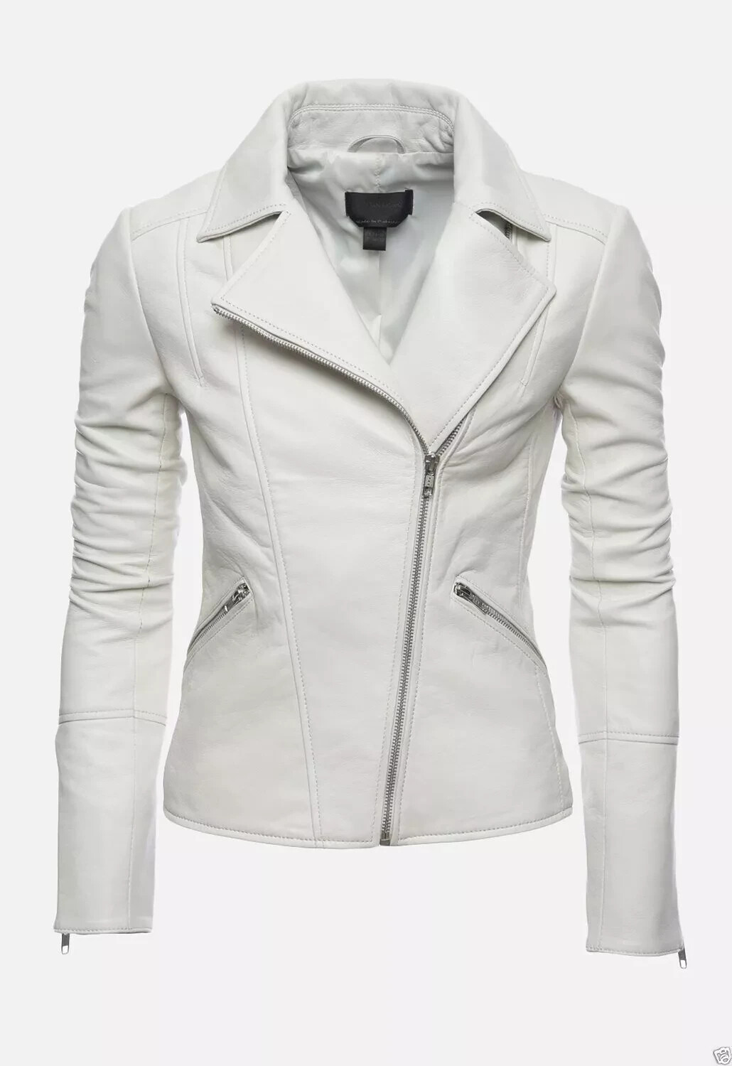 Women's White Real Leather Jacket Biker Motorcycle Genuine Lambskin Stylish Coat