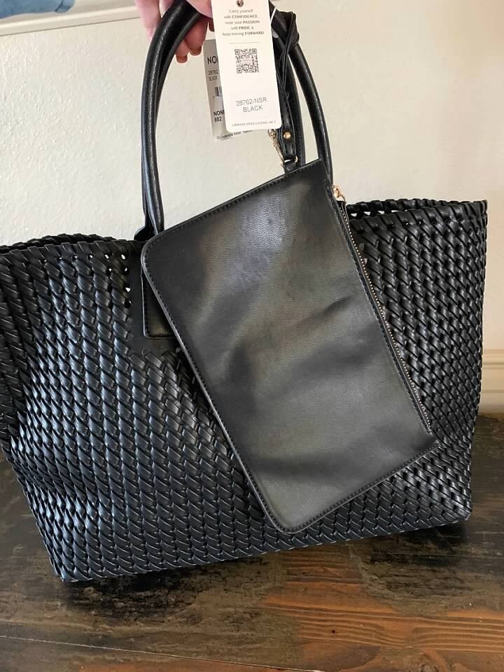 URBAN EXPRESSIONS Woven Stripe Tote Bag Black- NWT