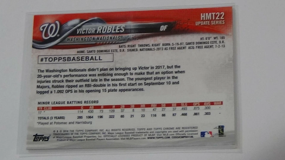 2018 Topps Chrome Update #HMT22 Victor Robles RC Baseball Card Rookie Holiday - Image 2 of 2