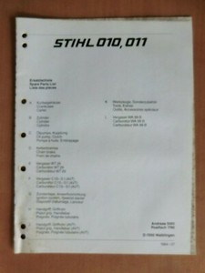 Ersatzteilliste STIHL Motorsägen 010 011 Ausg. 1984 Ersatzteilkatalog Parts List