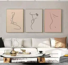 Line Art Poster Prints Minimalist Abstract Female Pastel Shade Wall Art Set Of 3
