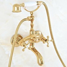 Golden Brass Wall Mount Clawfoot Tub Faucet Bathtub Filler Mixer Tap Handshower