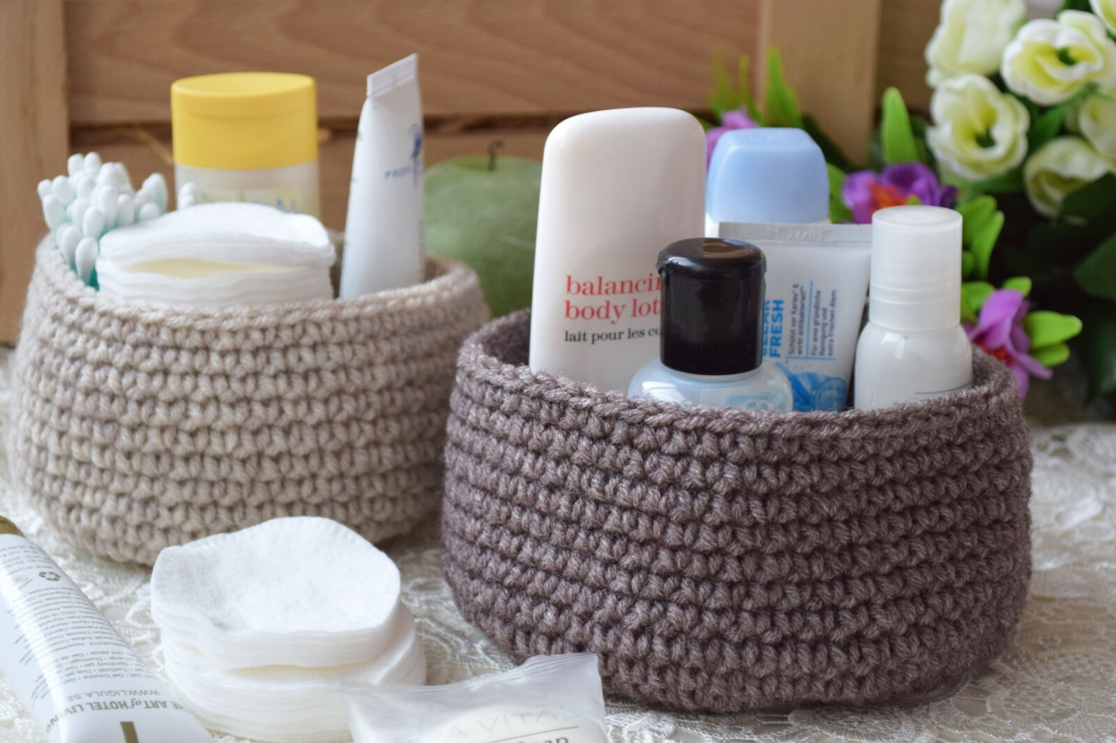 Crochet Basket Organizer Stacking Baskets Small Storage Bathroom Decor ...