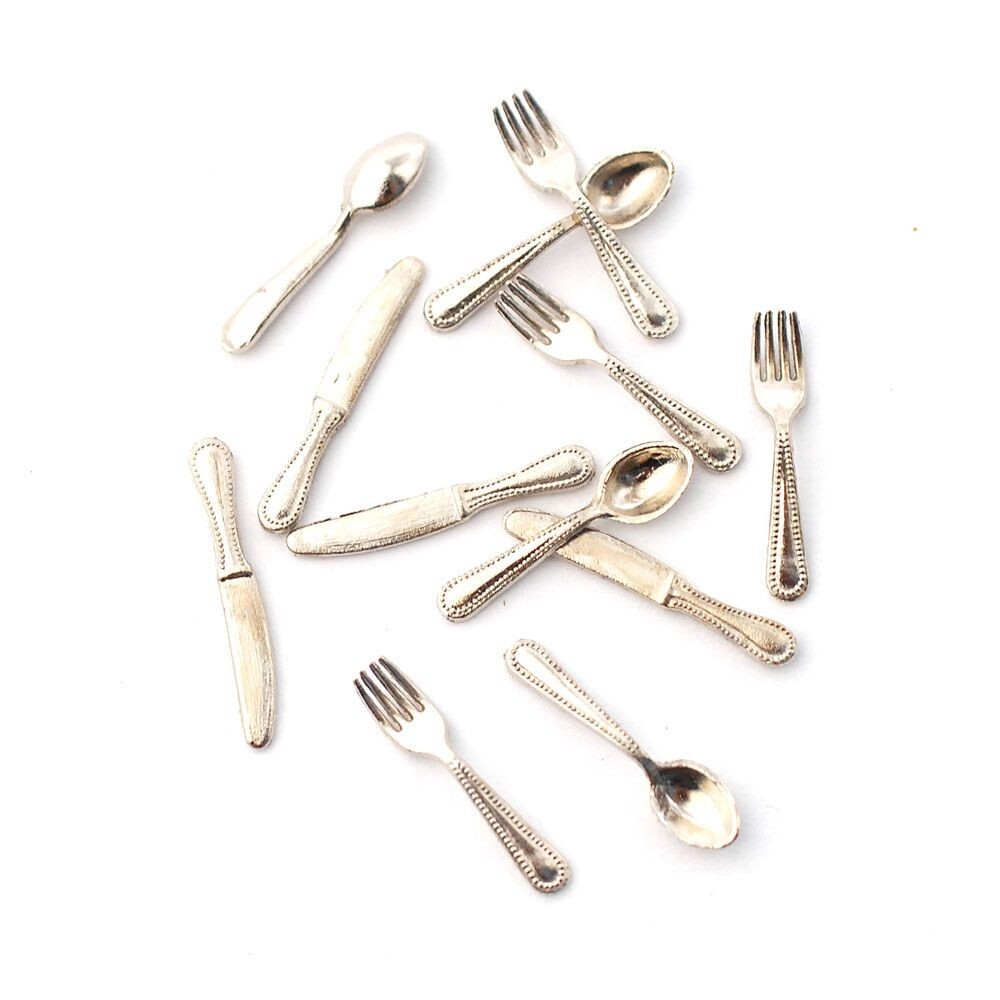 Dolls House Cutlery Chrome 12pc Set Dining Accessory Miniature 1:12th Scale (DH)