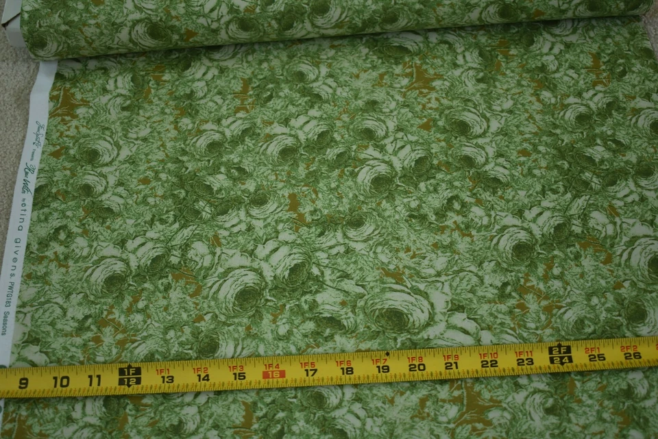 Por 1/2 yarda, rosas verdes con oro sobre edredón de algodón, Free Spirit, Tina Givens, B1359 Foto 4 de 4
