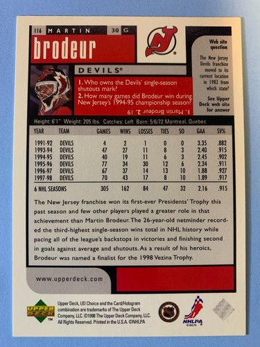 Martin Brodeur New Jersey Devils - Choose From Over 150 Cards - Picture 189 of 281