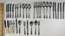 34 pc GERMANY JAPAN Play Pretend Toy Knives Forks Spoon Silverware ALUMINUM vtg