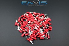 18-22 GAUGE VINYL SPADE 10 CONNECTOR 100 PK RED CRIMP TERMINAL AWG GA CAR SUV