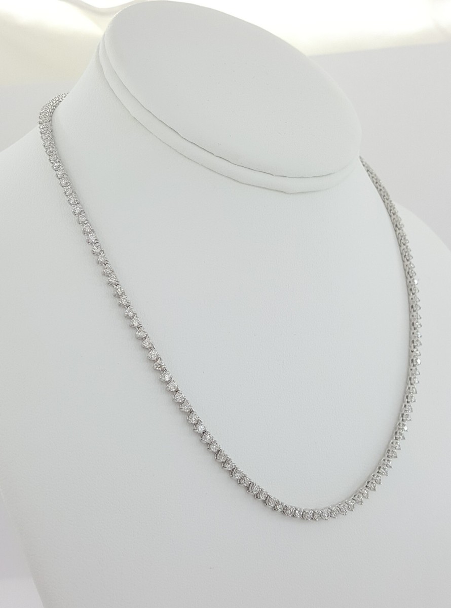 Round Diamond 14K White Gold Straight Line Tennis Necklace