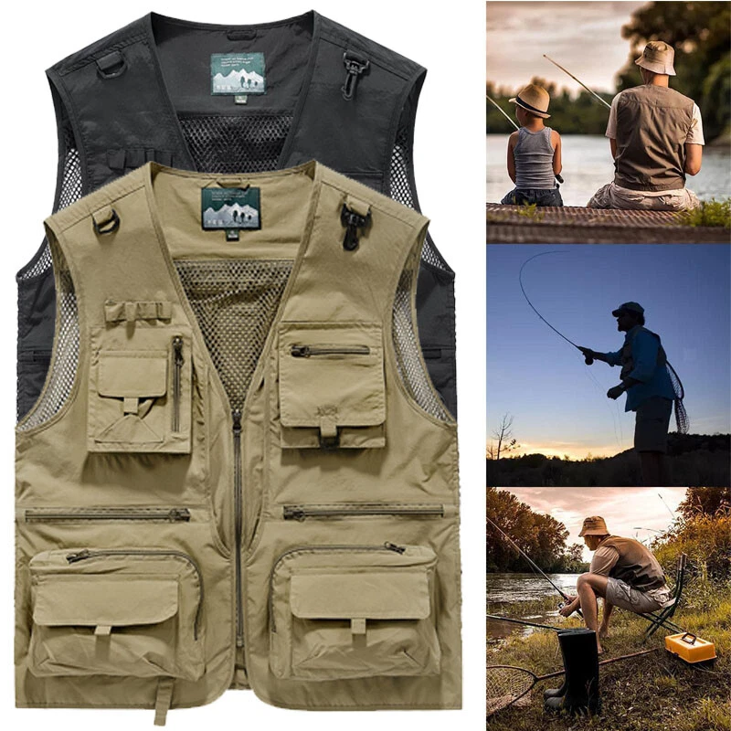 Summer Mens Fishing Vest Photography Outdoor Tactical Sleeveless Jacket  Size 6XL