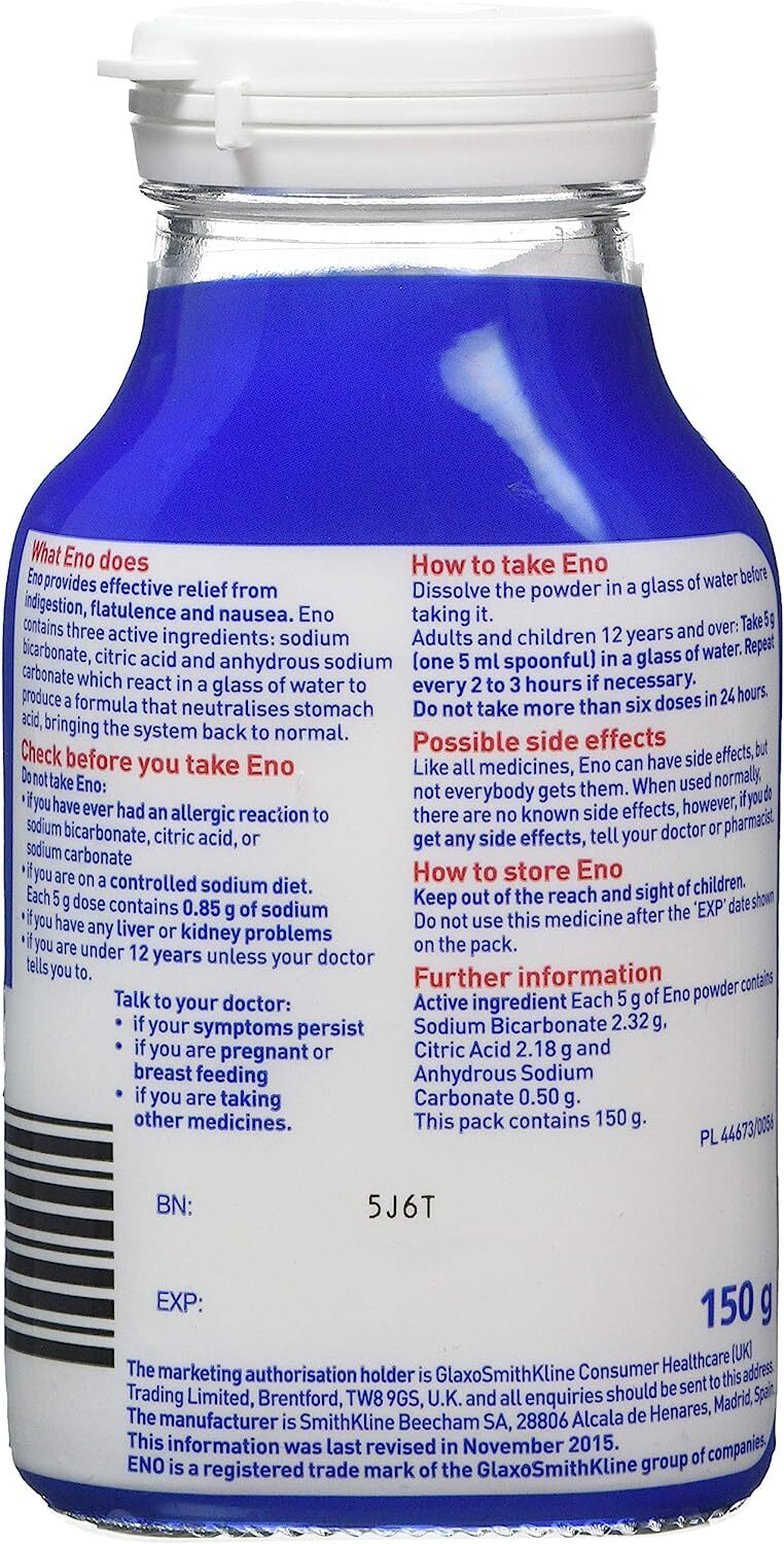 Eno Indigestion Flatulence and Nausea Relief 2X 150g eBay