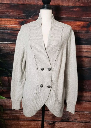 Lauren Ralph Lauren Cardigan Plus Size 1X Sweater Light Gray Double Button Front - Picture 3 of 11