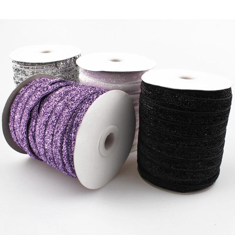 50yards 3/8" Elastic Glitter Velvet Ribbon Ornaments Metallic Elastic Band - Image 3 of 4