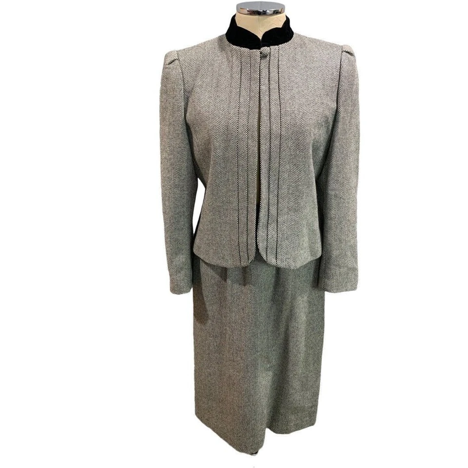 Talla 12 Sasson Negro Blanco Mujer Mezcla Lana Falda Traje Años 90 De Colección Foto 2 de 4