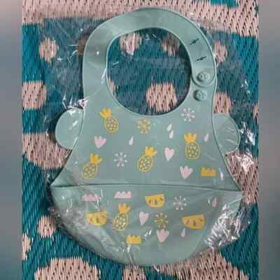 NEW Silicon Easy Clean Adjustable Pocket Baby Bib Pineapples Raindrops Hearts