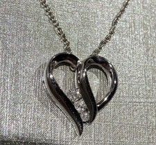 10K White Gold Heart Necklace with 3 diamonds 1/5 CTTW, Insured through Zales