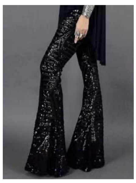 Black Sequin Size XXL 2XL 18 Art Deco Disco Flared Pants Stretchy
